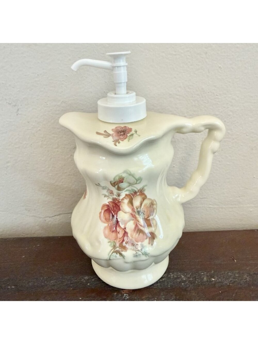 Vintage Athena California Floral Ceramic Pitcher Soap Dispenser Cottagecore
